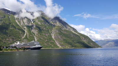 Koningsdam sails in Eidfjord, Norway