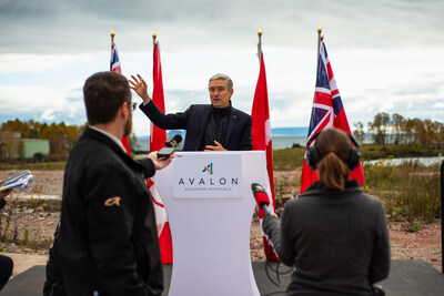 François-Philippe Champagne, Minister of Innovation, Science and Industry, speaks to reporters at Avalon’s Strathcona industrial property in Thunder Bay, Ontario on October 12, 2023. (CNW Group/Avalon Advanced Materials Inc.)