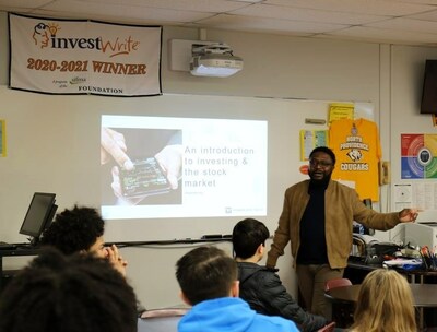 Washington Trust Wealth Management team presents information about investing to North Providence High School students as a part of Washington Trust’s Financial Literacy Programming