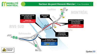 3. Contresens pont Honor-Mercier, fin de semaine du 13 octobre (Groupe CNW/Ministre des Transports et de la Mobilit durable)