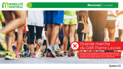 5. Défi Pierre-Lavoie, la Grande marche, dimanche 15 octobre (Groupe CNW/Ministère des Transports et de la Mobilité durable)