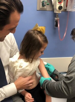 A liver-transplant recipient receives the MMR vaccine at Cincinnati Children’s. The study involving 18 U.S. institutions that perform organ transplants included 281 children on chronic immunosuppressive medications. (Credit: Family provided photo)