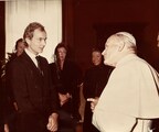 HRH Prince Dimitri of Yugoslavia with Pope John Paul II at the Presentation of the Shroud of Turin by the Royal House of Savoy to the Holy See on October 19, 1983