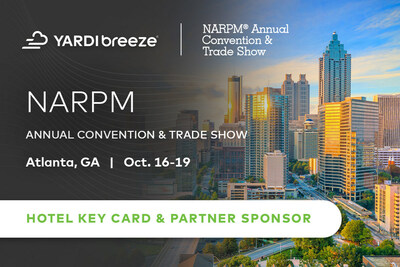 Yardi is proud to return as an official partner and hotel key card sponsor of the 2023 NARPM Annual Convention, taking place Oct. 16-19, 2023, at the Omni CNN Center in Atlanta, GA. (PRNewsfoto/Yardi)