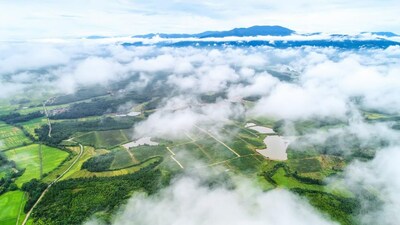 Aerial photo shows ten thousand mu of ecological kiwifruit base of Chian Town in Fengxin County. (Photo by Deng Jiangang) (PRNewsfoto/Xinhua Silk Road)