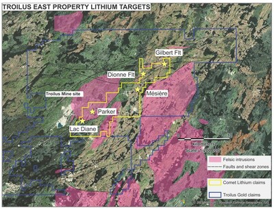 Troilus East Project & Surrounding Area – Frotet-Evans Greenstone Belt (CNW Group/Comet Lithium Corp.)
