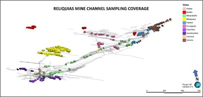 Figure 1: Isometric view showing distribution of channel sampling at the Reliquias mine (sampling announced to date) (CNW Group/Silver Mountain Resources Inc.)