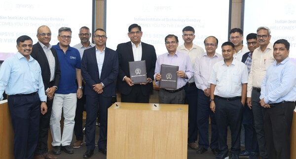 Executives from the Indian Institute of Technology Bombay (IIT Bombay) and Synopsys celebrate the inauguration of the Synopsys Semiconductor Lab for Virtual Fab Solutions at the IIT Bombay campus in Mumbai, India.