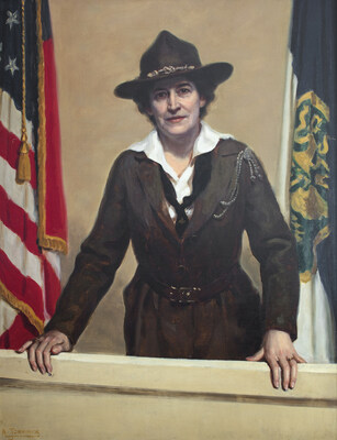 This 1919 portrait painted by Alfred Jonniaux depicts Juliette Gordon Low wearing her Girl Scout uniform. Painted from life, this image shows us how she wanted to be remembered. Note: Image is not part of the final design for the quarter.