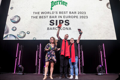 Barcelona’s Sips is crowned No.1 in The World’s 50 Best Bars 2023, sponsored by Perrier, at a live awards ceremony in Singapore (PRNewsfoto/50 Best)