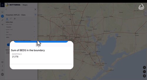 Intterra Stats Tool quickly showing how many hospital beds are available in an area.