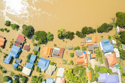 Houses submerged after a flood in Thailand