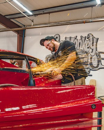 Josh Paris from Gas Monkey Garage disassembling the Ferrari Testarossa