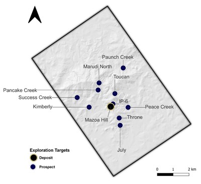 Figure 1: Property overview showing exploration targets. (CNW Group/Golden Shield Resources)