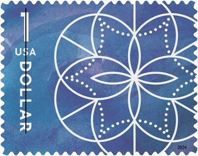 $1 Floral Geometry: In 2024, a new Floral Geometry stamp, denominated at $1, will be available for purchase. The stamp will complement the similarly designed $2 and $5 stamps issued in 2022 and the $10 stamp issued in 2023.