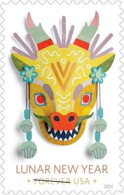 Lunar New Year ? Year of the Dragon: The fifth of 12 stamps in the latest Lunar New Year stamp series celebrates the Year of the Dragon. Calling to mind the elaborately decorated masks used in dances often performed in Lunar New Year parades, this three-dimensional mask depicting a dragon is a contemporary take on the long tradition of paper-cut folk art crafts created during this auspicious time of year.