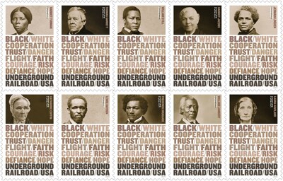 Ferrocarril Subterráneo/Underground Railroad: Desde los inicios de la esclavitud en las colonias hasta su abolición en 1865, los esclavos trataron de escapar. Esta emisión de estampillas conmemora el Ferrocarril Subterráneo, ya que se conocieron sus esfuerzos de resistencia.