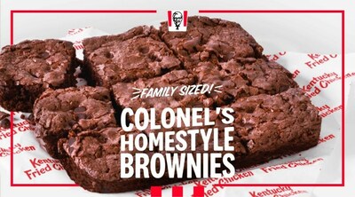 Coming to participating restaurants nationwide on November 12 is the KFC Colonel’s Homestyle Brownie—an all-new, family-size, chocolate chip brownie that’s rich and moist with a made-from-scratch style taste.