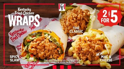 ¡Anótelo en su calendario! Los wraps de Kentucky Fried Chicken favoritos de los aficionados están de REGRESO a partir del 12 de noviembre, a solo dos por $5. También se agregará un nuevo Mac & Cheese Chicken Wrap al menú de wraps de KFC, que incluye el Classic Wrap y Spicy Slaw Wrap.
