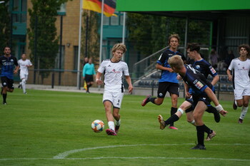 Taj Eagleston in Action vs Bundesliga Club SC Paderborn at the GSD Cup Final 2023