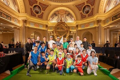 Professional golfers Minjee Lee, Lydia Ko, Minwoo Lee, and Collin Morikawa join local junior golfers from the Macau Junior Golf Association and guests of honour for the Sands Golf Day event Monday at The Venetian Macao.