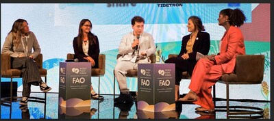 Zhiqian Zhang, (positioned as the third person from the left on stage), the CEO and co-founder of Tidetron Bioworks, engages in discussions with panelists at the WFF flagship event. (PRNewsfoto/Tidetron Bioworks)