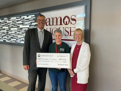 From L to R: Edward O. "Ned" Handy III, Chairman & Chief Executive Officer at Washington Trust; Jennifer Kodis, Director of Workforce Services at Amos House; and Eileen Hayes, Executive Director at Amos House celebrate the investment into Amos House's Financial Opportunity Center.