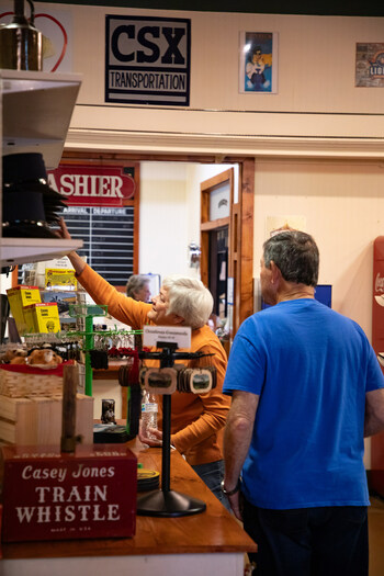 Guests visit the Casey Jones Train Museum during the Casey Jones Village Festival Saturday, Oct. 14, 2023.