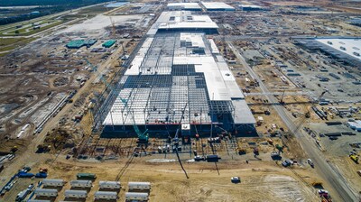 Construction of the Hyundai Motor Group Metaplant America general assembly plant and paint shop on October 19, 2023.