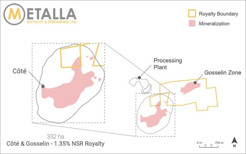 Côté and Gosselin 1.35% Royalty Map (CNW Group/Metalla Royalty and Streaming Ltd.) Côté and Gosselin 1.35% Royalty Map (CNW Group/Metalla Royalty and Streaming Ltd.)