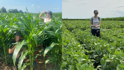 Bioline Corp. research associate Breanne Black and Avery Ungar helping to maintain research plots