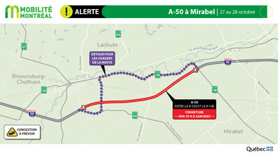 A-50 à Mirabel, 27 au 28 octobre (Groupe CNW/Ministère des Transports et de la Mobilité durable)