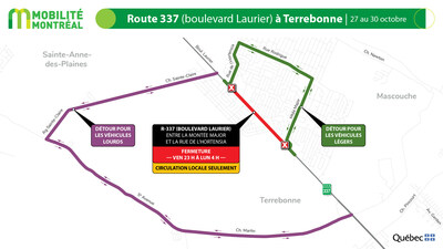 Route 337 (boulevard Laurier)  Terrebonne, 27 au 30 octobre (Groupe CNW/Ministre des Transports et de la Mobilit durable)