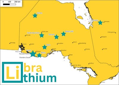Regional map showing Libra Lithium's project locations (CNW Group/Libra Lithium)
