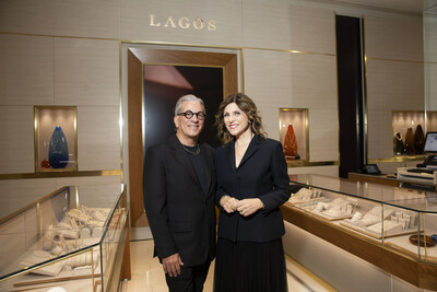 LAGOS Founder and Creative Director Steven Lagos with wife Kristie Lagos in the new LAGOS boutique at Bloomingdale's 59th Street