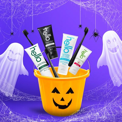 Brushing your fangs after goblin' up those Halloween treats is easy with thoughtfully formulated hello® toothpaste made with yummy flavours like watermelon and bubble gum, while free from the spooky stuff like parabens and dyes. (CNW Group/hello)