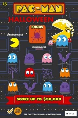 The West Virginia Lottery’s Halloween-themed $5 PAC-MAN scratch-off (CNW Group/Pollard Banknote Limited)
