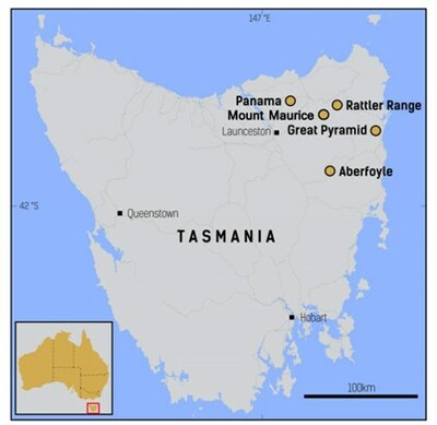 Figure 5. Location of the Company’s projects in the mining friendly jurisdiction of Tasmania. (CNW Group/TinOne Resources Corp.)