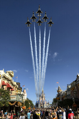 As part of Disney's enduring respect for those who serve in the military and their families, Walt Disney World Resort hosted the U.S. Air Force Thunderbirds for a flyover of Magic Kingdom Park and EPCOT on Oct. 30, 2023. The event marks the arrival of National Veterans and Military Families Month in November.  (Kent Phillips, Photographer)