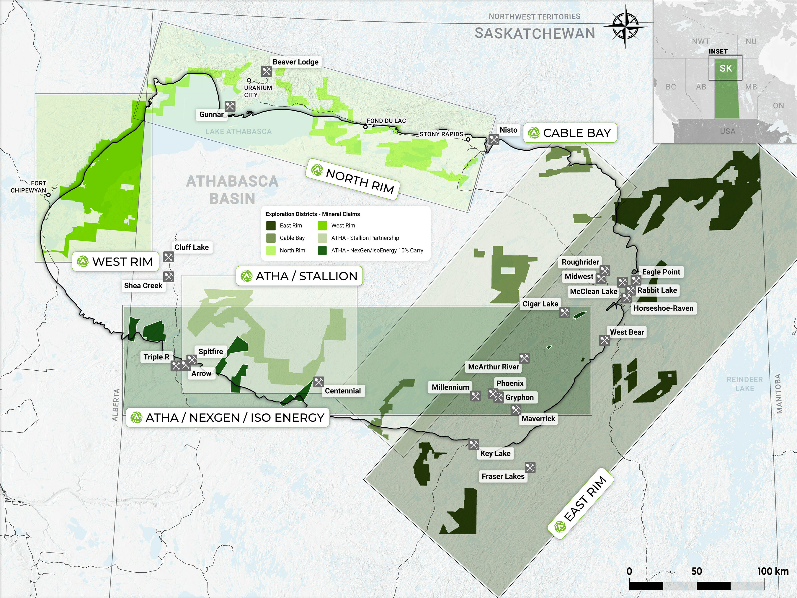 Figure 1: ATHA Energy Land Package & Exploration Districts (CNW Group/ATHA Energy Corp.) Figure 1: ATHA Energy Land Package & Exploration Districts (CNW Group/ATHA Energy Corp.)
