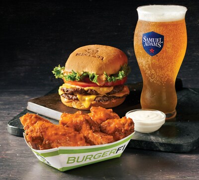 BurgerFi Launches Chicken Wings. Pictured is the new Wings, Burger and Beer.