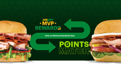 For one day only starting on November 3, Subway will match loyalty points earned in other restaurant programs for new MVP Rewards members