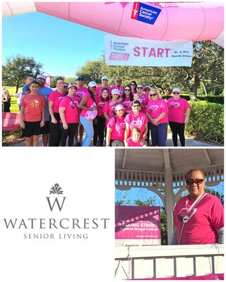 Watercrest Senior Living Group supports the annual Indian River Making Strides Walk for Breast Cancer Awareness.  Watercrest associates and residents from Watercrest St. Lucie West, Pelican Landing and the home office created a walk team and Watercrest Nurse Joan Muir was honored with her 20 year survivorship award.