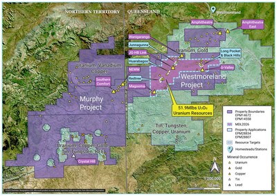 Figure 5: Westmoreland Project showing key uranium deposits/Targets (CNW Group/Laramide Resources Ltd.)