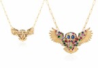 'Ark Collection' Multi Sapphire Owl Brooch/Pendant with Diamond by Goshwara