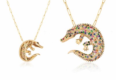 'Ark Collection' Multi Sapphire & Onyx Crocodile Pendant by Goshwara