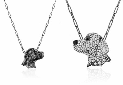 'Ark Collection' White Sapphire & Onyx Dog Brooch/Pendant by Goshwara