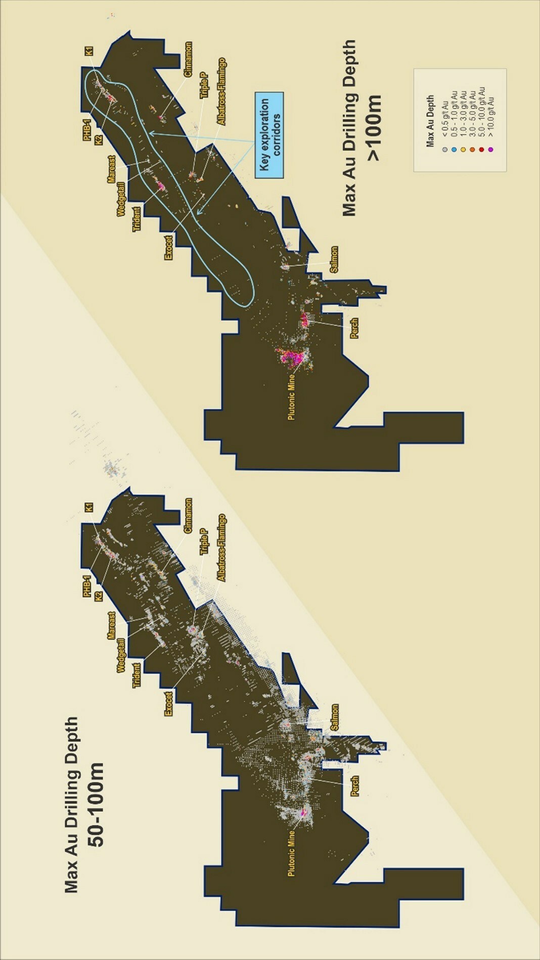Figure 4: Plutonic gold belt showing mineralisation below 100m versus drilling density below 100m (CNW Group/Catalyst Metals LTD.) Figure 4: Plutonic gold belt showing mineralisation below 100m versus drilling density below 100m (CNW Group/Catalyst Metals LTD.)