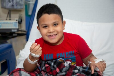 Jacob, 6, smiles in the hospital room while he awaits to receive the first FDA-Approved Gene Therapy treatment for Duchenne Muscular Dystrophy on October 12, 2023 at Nicklaus Children's Hospital in Miami, Fl.