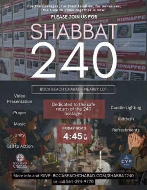 Boca Beach Chabad Invites the Community to Unite for Shabbat 240: A Special Evening Dedicated to Praying for the Safe Return of Hostages.